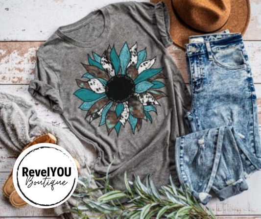 Teal & Cow Print Sunflower