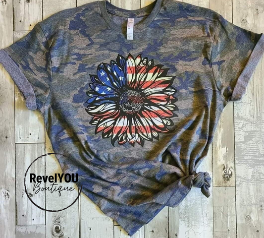 Patriotic Sunflower Camo Tee