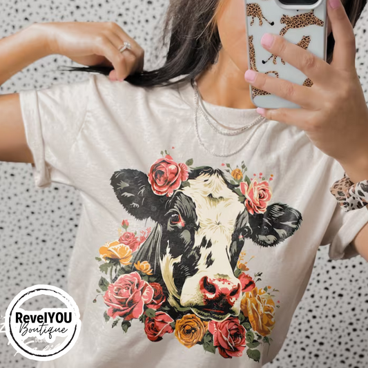 Boho Floral Cow