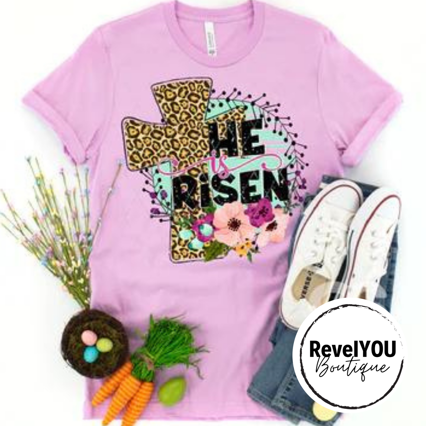 He Is Risen Floral Cross