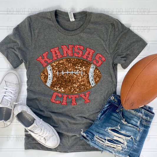 Kansas City Faux Glitter/Embroidery Football