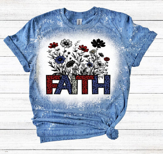 Faith Flowers Blue Bleached T Shirt